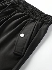 NcmRyu Men's Snap Button Pocket Cargo Parachute Pants, Drawstring Loose Fit Athletic Long Pants - Black - View 6