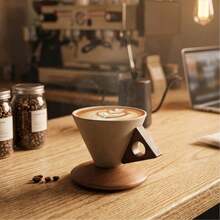 1pc Ceramic Funnel Coffee Cup With Saucer Set, 250ml Exquisite American Latte Cup, Designer Niche Anti-Scald Funnel Water Cup, Suitable For Home, Office, Cafe - Stoneware+Brown - View 4