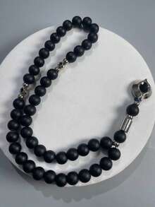 1件磨砂黑祈禱珠，伊斯蘭齋月Tasbih，配銀色隔珠與惡魔之眼吊墜，手持祈禱珠，男士極簡宗教配件，齋月禮物 - 彩色 - 查看 4