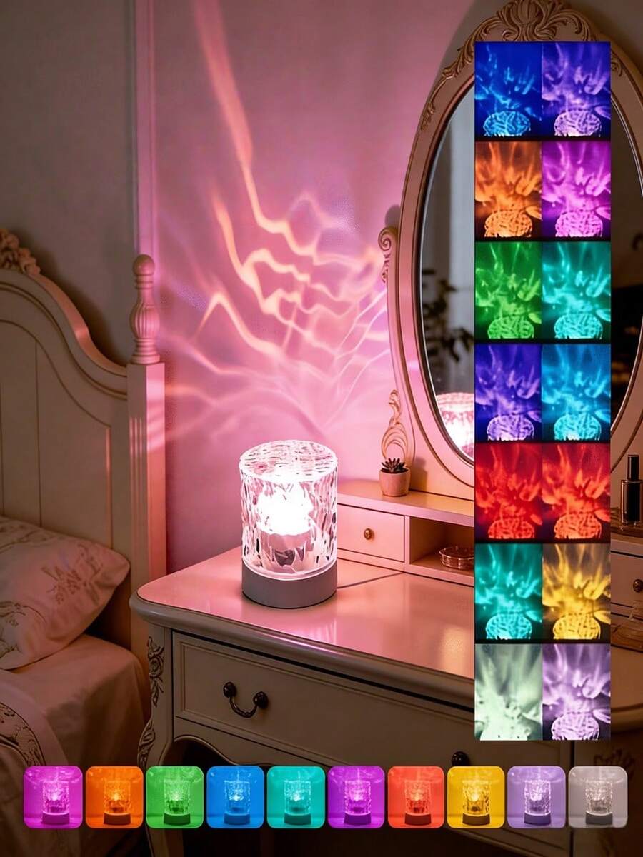 1 Stück Wasser Wellen LED Projektionsleuchte, USB Fernbedienung Atmosphärenlampe, Schlafzimmer Wohnzimmer dekorative Schreibtischlampe, Heim Party kreative ästhetische Beleuchtung, romantische kleine Beleuchtungsarmaturen