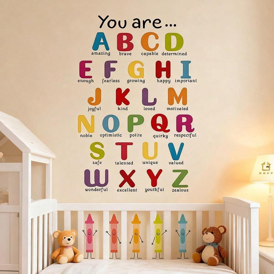 1/3/6 Sheets Self-Adhesive Alphabet Wall Stickers For Kids Room, Colorful ABC Learning Decals, Crayon Nursery Decor, Back To School Classroom Wall Art - Multicolor - View 1