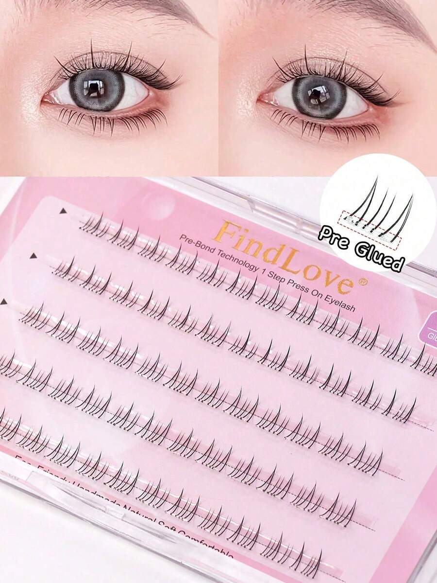 FindLove 60簇下睫毛簇,附膠水,自然柔軟單簇假睫毛,預黏膠可重複使用免膠水下睫毛簇,化妝工具,適合初學者,日韓裸妝,適合日常使用 - J - 查看 1