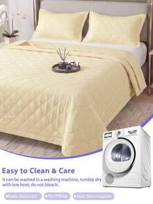 1pc Cooling Quilt, Bedspread, Bedding, Air Conditioning Blanket, Yellow Diamond Pattern, Room Decor, Breathable & Lightweight, Ultra Soft & Comfortable, Suitable For Single/Double/Queen/King Size Bed, Suitable For Home And Dorm, Pillow And Pillowcase Not Included, Machine Washable - Yellow - View 8