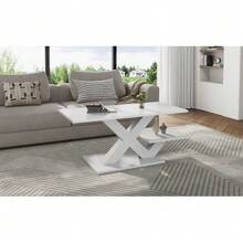 Coffee Table, Rectangular In White, Double Worktop, High Gloss Finish, Side Table, Sofa Table, Living Room Table Made Of MDF, X-Shaped Geometric Table Legs, Load Capacity Up To 10 Kg, 100x48x45cm - White - View 6