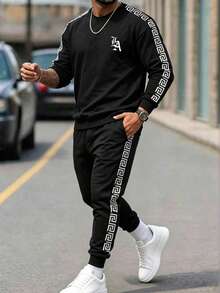 Men's Autumn Minimalist Fashion Running Fitness Long Pants Set Outdoor Casual Sports Long Sleeve Set - Black - View 2