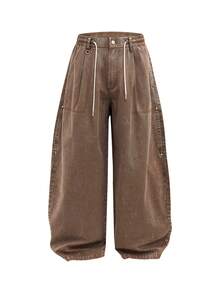 INFLATION Men's Vintage Washed Curved Leg Long Pants - Cocoa - View 3