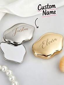 Personalized Cloud-Shaped Portable Makeup Mirror, Customized Silver Engraved Pocket Mirror, Bridesmaid Wedding Women's Handbag Mirror, Customized Bridesmaid Gift, Engraved Pocket Mirror - Multicolor - View 2