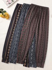 Women's Pajama Pants, 3-Piece Long Pants Set, Loungewear, Suitable For Spring And Summer - Multicolor - View 2