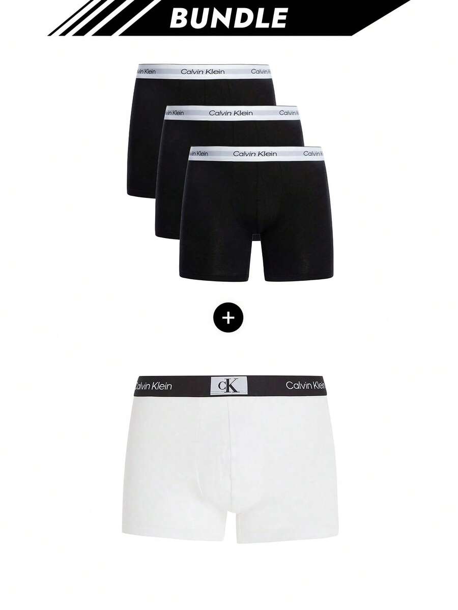 [Bundle] Calvin Klein 3 Packs Boxers + Micro Stretch Men's Boxer Shorts - Black and White+White - View 1