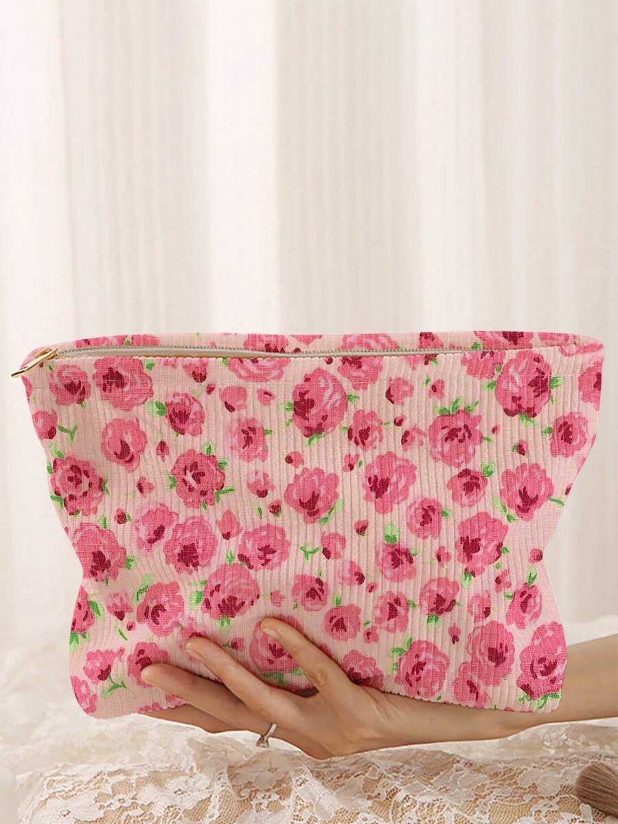 Portable Cosmetic Storage Bag With Floral Pattern Double-Sided Print Travel Zipper Makeup Bag Multi-Function Toiletries Organizer - Multicolor - View 1