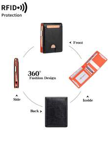 MIYIN Ultra-Thin Men's RFID Anti-Theft Bi-Fold Minimalist Front Pocket Wallet, With Bill Clip, Carbon Fiber Material, Credit Card Holder - Burnt Orange - View 10