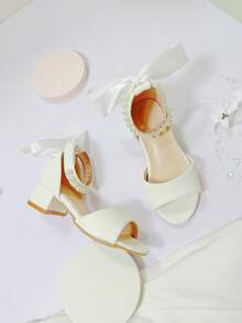 White Princess High Heel Sandals For Girls, Versatile For Students And Formal Occasions - White - View 6