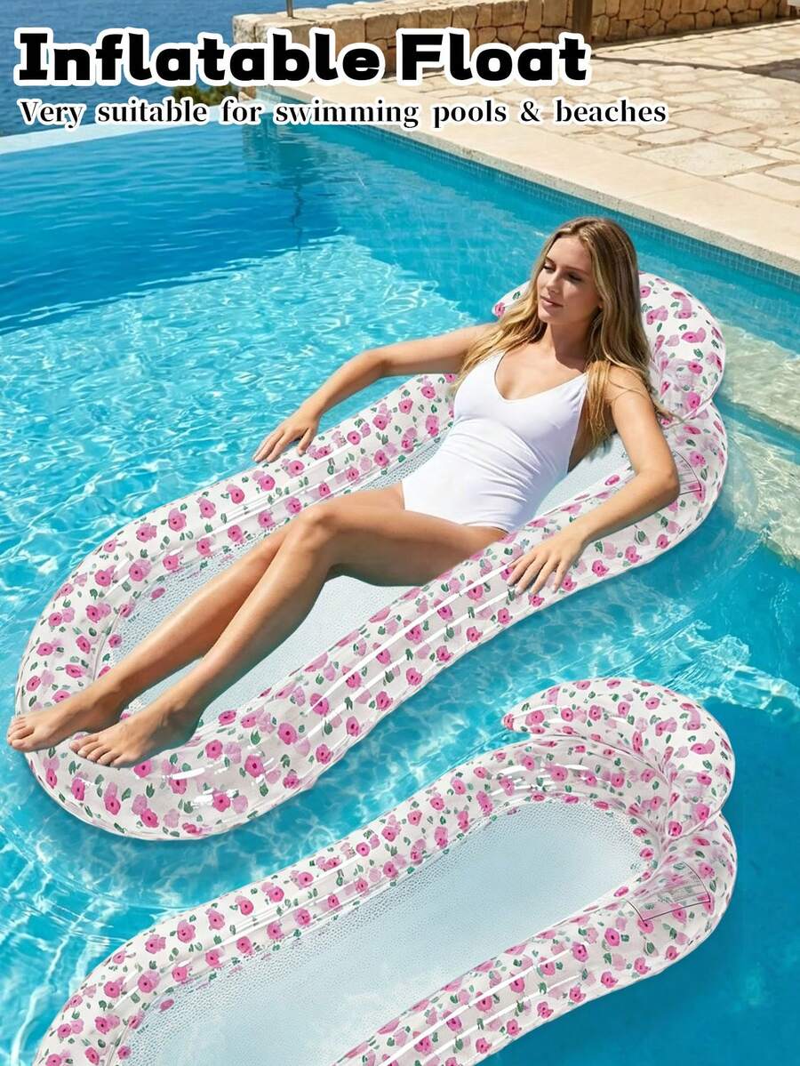 Transparent Gradient Inflatable Pool Floating Lounge Chair With Headrest, Breathable Nylon Mesh Water Hammock Raft, Leak-Proof PVC Floating Chair, Suitable For Pool, Beach, Lake, River Summer Vacation