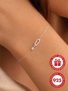 GLIMMER GI 1 pièce Bracelet en argent sterling S925 hypoallergénique, bracelet minimaliste géométrique avec anneau rond incrusté de zircone cubique synthétique unique, style européen et américain polyvalent mode quotidien nouveau, cadeau pour la Saint-Valentin, l'anniversaire, la fête des mères pour les femmes, port quotidien/cadeau/vacances - Argent - Voir 2