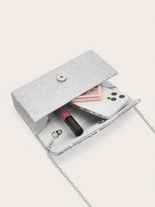 REMANLAND Mini glänzende Ketten-Clutch mit Falten und quadratischem Design, Strass-Abendtasche, perfekt passend zu Damen-Ballkleid, Ball-Accessoires, Paillettenkleid, elegante Balltasche, geeignet für Hochzeit, Abendparty, Party, Ball, Abend-/Bankett-Anlässe. - Silber - Übersicht 6