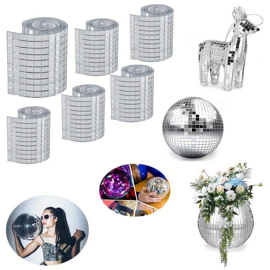 Disco Ball Mirror Stickers, Self-Adhesive Disco Ball Tape Stickers, Small Square Mirror Mosaic Stickers, Handicraft DIY Decoration Accessories (2260pcs)