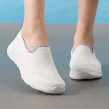 Skechers Women's Openwork Breathable Mesh Cloud Foam Sole Slip-On Cushioned Walking Shoes, Lightweight Sports Shoes - White - View 6