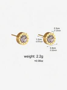 2Pcs Fashionable Minimalist Roman Numeral Round Stud Earrings Suitable For Men's Daily Wear - Earrings - View 3