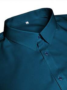 Men's Solid Color Regular Shoulder Long Sleeve Single-Breasted Formal Dress Shirt - Teal Blue - View 4