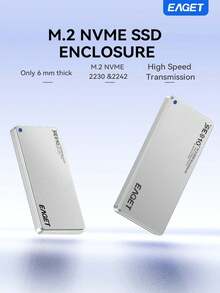 EAGET 超薄 6mm 便攜式 M.2 NVMe SSD 轉接盒，10Gbps 高速 USB 3.2 Gen 2 轉 PCIe 適配器，鋁合金散熱外殼，免驅動即插即用，兼容 2230/2242 SSD - 複色 - 查看 2