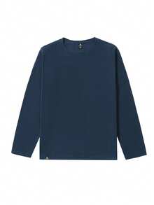 CAMEL CROWN Outdoor Fleece Jacket, Spring And Autumn Fleece-Lined Long-Sleeved T-Shirt, Men's Round Neck Anti-Static Sweatshirt. - Dusk Blue - View 2