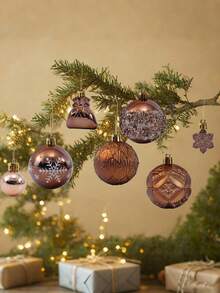 60pcs Christmas Ball Ornaments, Mixed Color Shatterproof Holiday Hanging Decor Set, Luxury Pendant Decorations, Suitable For Christmas Tree, Party And Holiday Indoor Decoration, Christmas Home Decor Gift - Brown - Style 2 - View 7