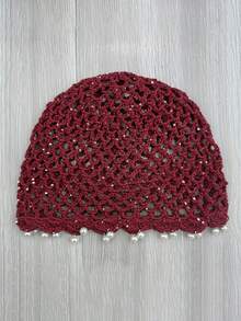 1pc Fashion Bohemian Sequin Pearl Pendant Mesh Hollow Knit Hat Women's Decorative Hat Beach Vacation Travel Accessory Party Decoration Gift For Friends - Multicolor - View 10