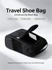 Foldable Sneaker Storage Bag With Handle For Easy Carrying, Dual-Side Breathable Mesh To Prevent Odor, Suitable For Fitness, Outdoor Camping, Travel, School And More - Black - View 10