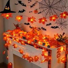 1pc Red Maple Leaf String Lights, Decorative Garland Lights, Suitable For Home, Halloween, Cloak, Room, Bedroom, Party, Festival, Garden, Wedding, Halloween Party, Thanksgiving Decoration, Autumn Decoration, Stair Railing Decoration - Maple Leaf Light String - View 8