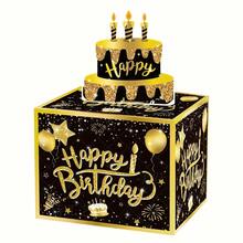 5.12 英吋生日派對驚喜禮物盒，適合她/他，黑金色 Happy Birthday 禮物盒，生日派對裝飾禮物盒 - A - 查看 8