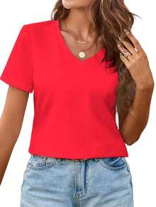 Women Christian Faith Letter Print T-Shirt, Faith Is Like Wi-Fi Graphic Round Neck Short Sleeve 100% Cotton Summer Top, Plus Size All Season - 紅色2 - 查看 2