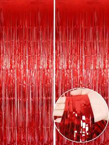 3pcs/Set Tirai Hujan Rumbai Merah 100*200cm, Desain Tekstur Metalik Mengkilap, Cocok Untuk Properti Studio Fotografi, Pesta Ulang Tahun, Pesta Lajang, Pernikahan, Dekorasi Natal, Latar Belakang dan Dekorasi Pesta - merah - View 5