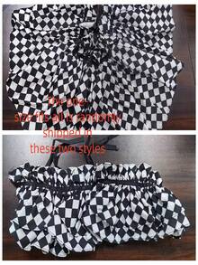 1PC Black & White Plaid Fake Collar Decoration, Collar, Fake Collar, Clown Costume Plaid Fake Collar Pullover, Unisex Clothing Accessory, Role Play, Halloween Costume, Halloween Women's Clothing, (One Size Randomly Shipped Clown Collar And Clown Sleeve Style) - Black - View 9
