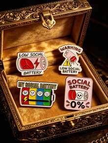 1Pc Mood Social Battery Graphic Lapel Pin, Unique Humorous Decor, Minimal Cute Brooch Badge, For All Girls, School Daily Outfit Must-Have Ornament - Cartoon Battery  Type a - View 2