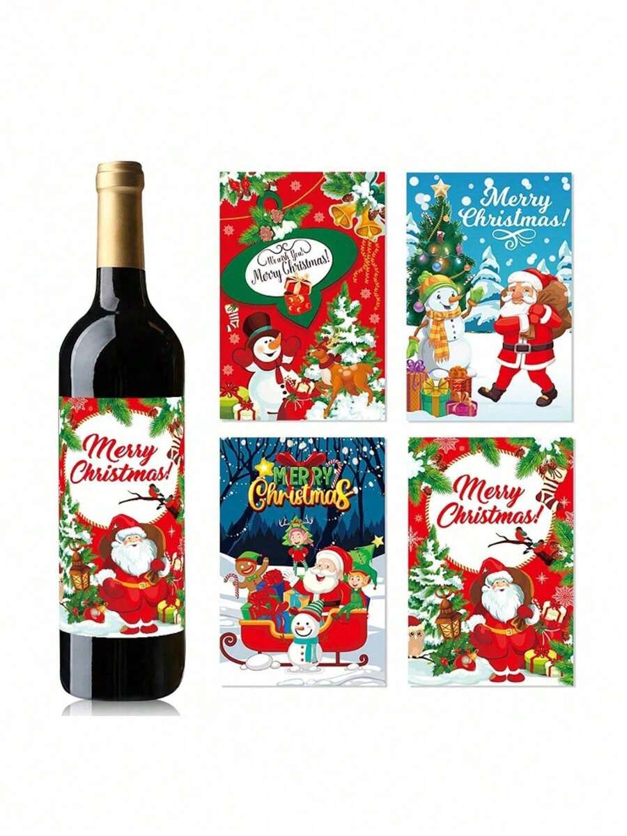 8入酒瓶標籤貼紙 Merry!卡通紙製裝飾貼紙,適用節日派對、酒瓶貼花,紙質,無需電源,情人節、情人節婚禮、生日 - 多色 - 查看 1