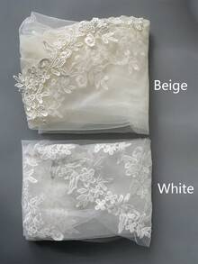 1 件蕾丝米色透明新娘面纱，带发梳，婚纱配饰，女士秋季服装 - 米色 - 查看 4