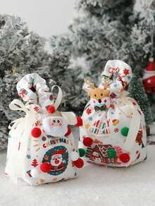 Bolsas de regalo de Navidad con dibujos animados lindos, caja de regalo de manzana de Nochebuena, caja de embalaje de manzana de Navidad, bolsa de regalo de caramelos, bolsas decorativas de Navidad, bolsas de cordón para vacaciones, Navidad - Multicolor - Ver 3