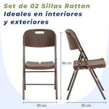 BREEZEE Set de 2 Sillas Plegables Estilo Rattan, Diseño Portatil, Ideal en Interior y Exterior, Silla para Jardín, Oficina, Camping o Playa, Material de Alta Calidad - Multicolor - Ver 4