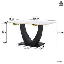 Dining Table Set (5 Pieces), Dining Table Set With 4 Chairs, Modern Kitchen Table Set, U-Shaped Design Kitchen Table, Black Legs, White Marble Tabletop, Grey Velvet Dining Chairs - Multicolor - View 4