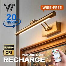 wamblz Wireless Rechargeable Picture Light With Remote Control, 3-Color Dimmable Timer Battery Powered Wall Lamp, CRI90+, Suitable For Bedroom, Living Room, Study, Hallway And Gallery, Gold - Gold - View 1