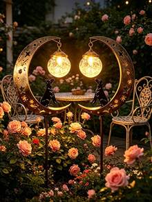 1pc Dog/Cat Shaped Cracked Glass Ball LED Garden Pathway Light, Waterproof Iron Solar Landscape Light, Suitable For Outdoor Yard, Lawn, Patio, Pathway Decoration, Pastoral Vintage Style Atmosphere Lighting - Multicolor - View 2