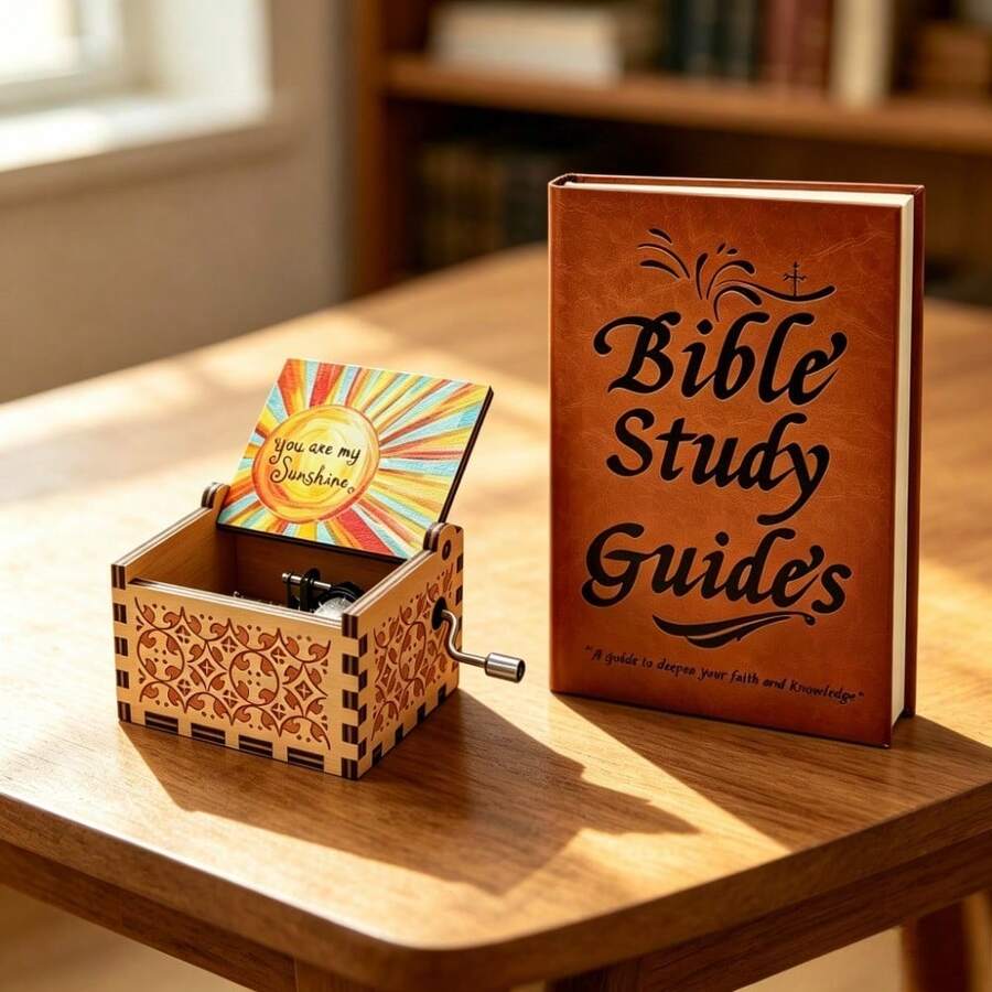 66 Bible Study Guide + You Are My Sunshine Wooden Music Box, Christian Devotional Journal With Daily Scripture, Vintage Hand Carved Inspirational Gift For Women Teens Church Groups - Perfect For Birthday, Thanksgiving & Christmas - Variant - View 1