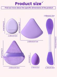 10 PCS Taro Purple All-In-One Beauty Tool Set, Mini Teardrop Makeup Sponges, Heart Cushion Puffs, Triangle Velvet Puffs, Foundation Setting & Cleaning Kit - Multicolor - View 2