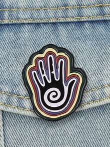 1pc Mystical Spiral Hand Enamel Pin,Vintage Layered Colorful Hand And Spiral Symbol Badge, Fashion Accessory, Gift For Mystic Lovers - Multicolor - View 4