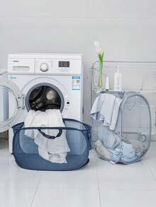 1pc Pop-Up Mesh Laundry Basket, Foldable Large Capacity Laundry Basket With Handles And Side Pockets, Breathable Portable Storage Bin For Bathroom, Dorm, Home, Toys And Clutter Organization - Multicolor - View 7