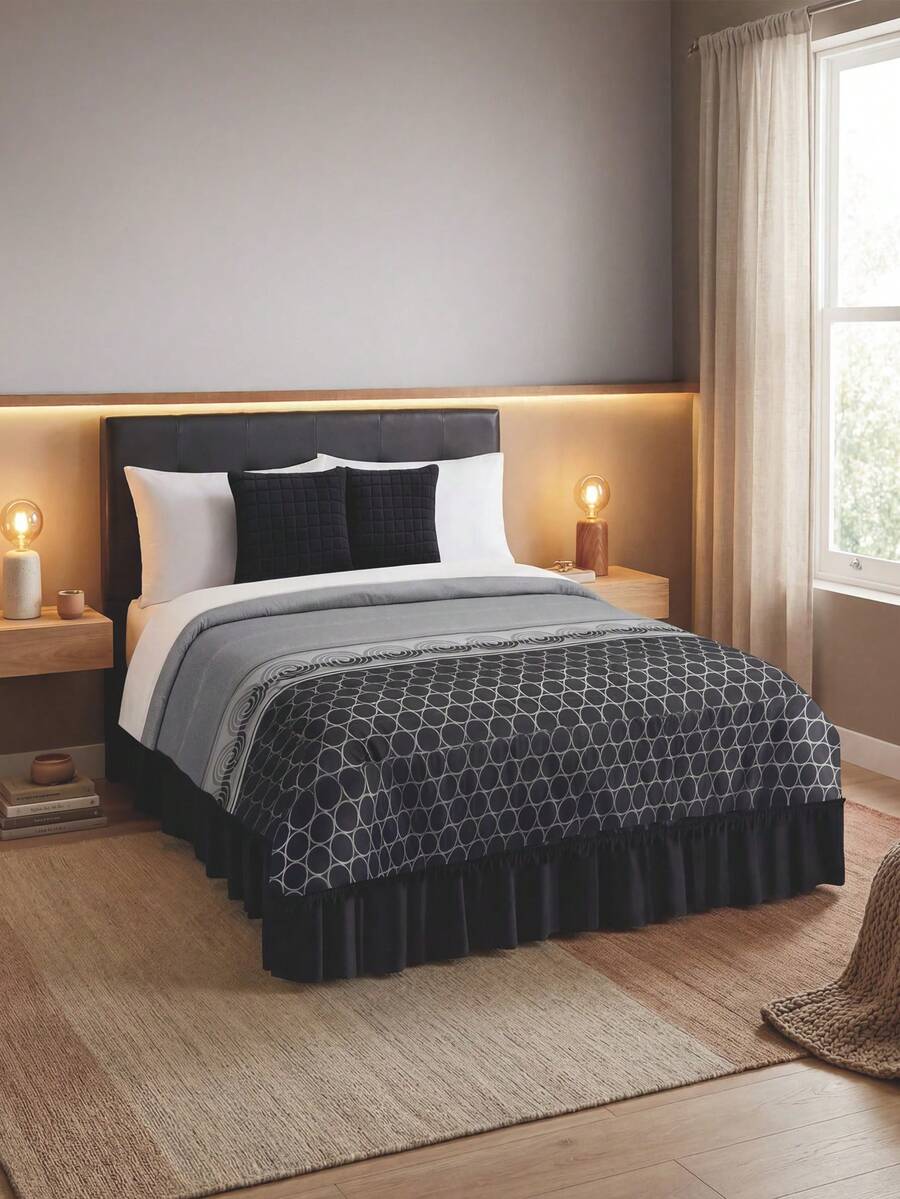 Home Elephant Individual Quilt With Decorative Cushion - Black - View 1