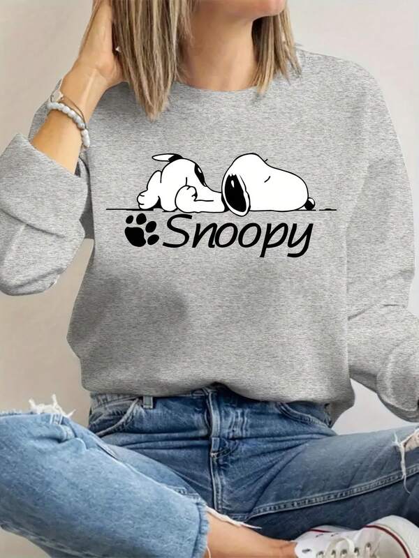 Impala Sudadera con Estampado de Snuffy para Mujer - Suéter Bonito con Gráfico de Snuppy, Cuello Redondo, Estilo Casual, Cómodo para Todas las Temporadas, Ideal para Regalos y Ropa Casual