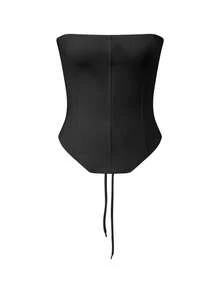 Women Y2k Strapless Bustier Corset Top Back Tie Up Boned Bodyshaper Slim Fit Tube Top Sleeveless Backless Going Out Crop Tops Party Holiday Streetwear - 黑色 - 查看 8