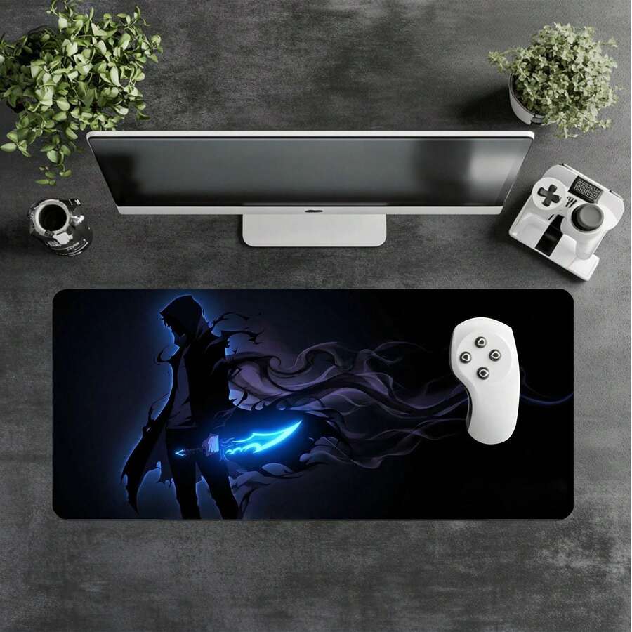 <Solo Leveling>Large Extended Gaming Desk Mat, Shadow Monarch Sung Jinwoo Anime Mouse Pad, Washable Computer Desk Accessory, Arise Manga Peripheral Gaming Scene Decor - Black - View 1