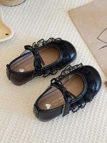Girls' Fashion Sweet Flat Mary Jane Shoes With Pearl Decor, Comfortable Soft Sole Baby Walking Shoes, Driving Loafers - Black - View 4